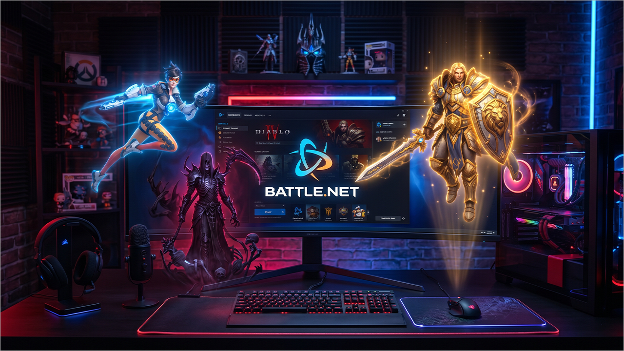 Jogador ativando Gift Card Blizzard na plataforma Battle.net para recarregar saldo e jogar WoW, Overwatch 2 e Diablo IV
